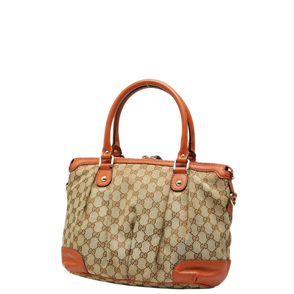 Gucci Canvas Leather Shoulder 2way Orange GG Sukey Bag Beige Orange Tan